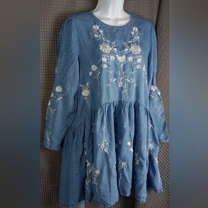 Philosophy Blue Floral Embroidered Women's Dress Size L